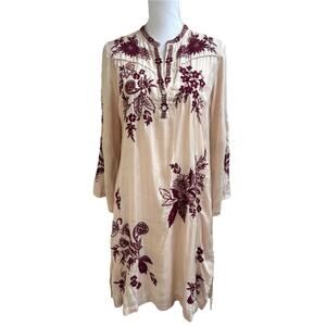 Johnny Was Aquijio Western Pipe Yoke Shirt Dress Embroidered Sz S Boho Chic